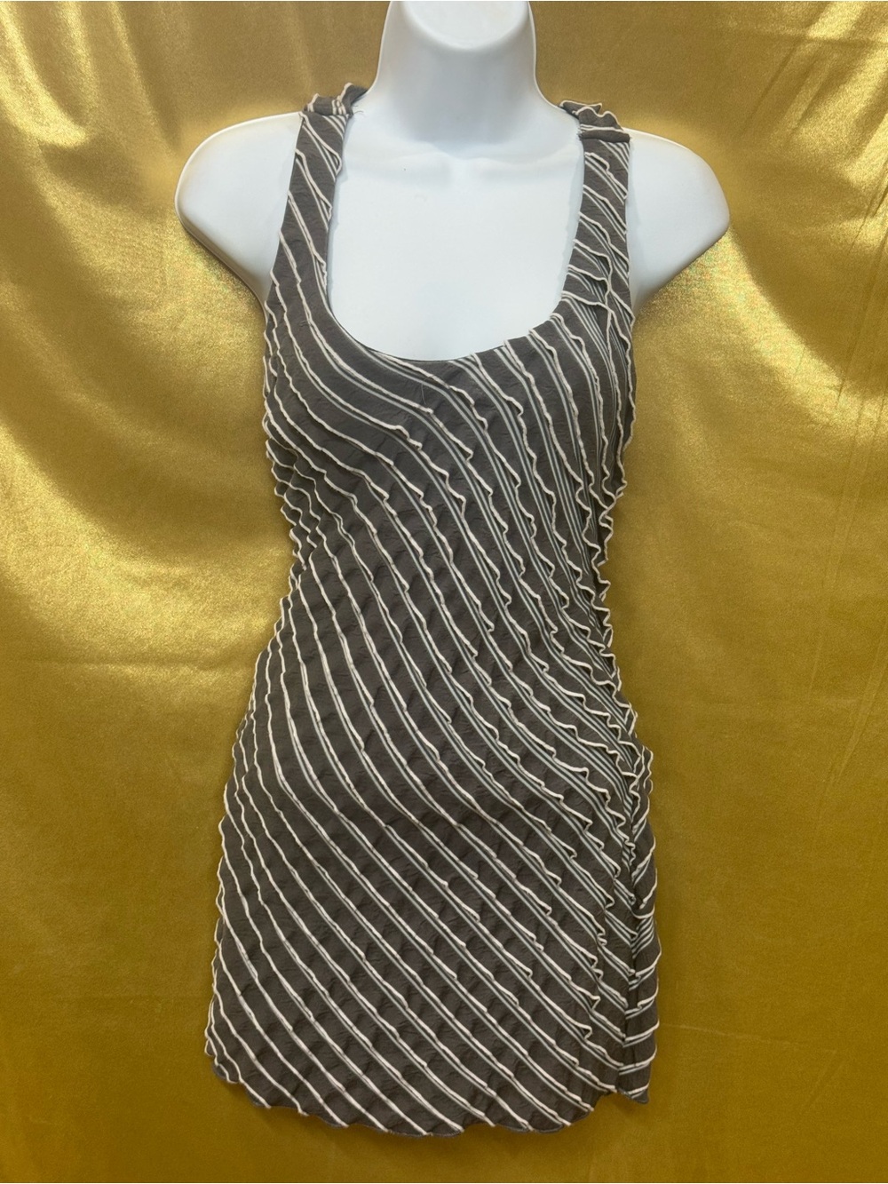 Rachael & Chloe Gray & White Striped Ruffle Tank Top - Size Medium